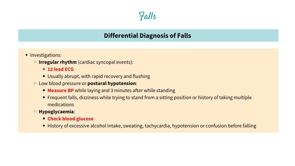 Investigations for Falls in Elderly and Young