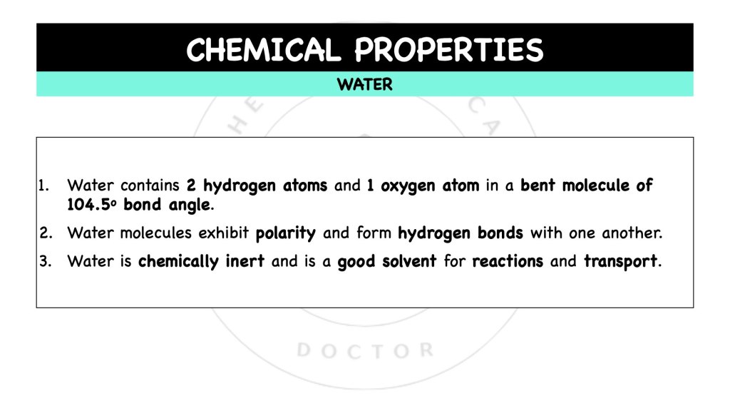 Chemical properties of water in STPM Biology Semester 1, Chapter 1