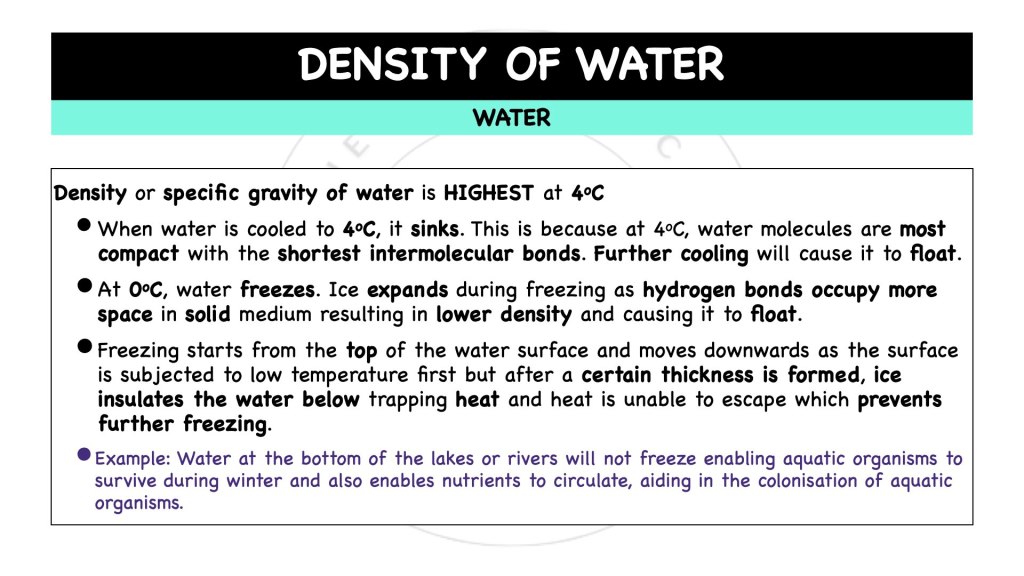 Density of water in STPM Biology Semester 1, Chapter 1