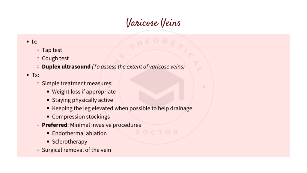 Investigations and treatments for varicose veins
