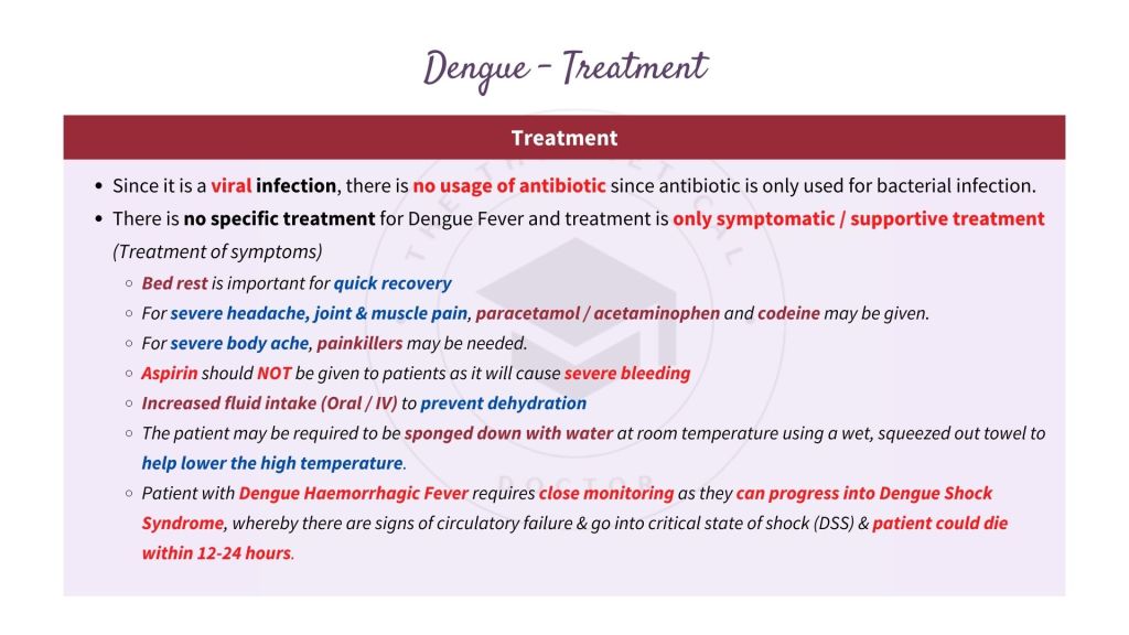 Treatment of Dengue Fever. Infectious Disease in STPM Biology Semester 2 Chapter 13