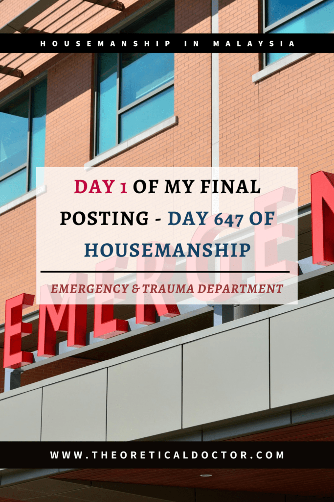 An article regarding my first day in my sixth and final rotation, Emergency and Trauma as a House Officer.

Article written by Dr Jewel Nambiar.